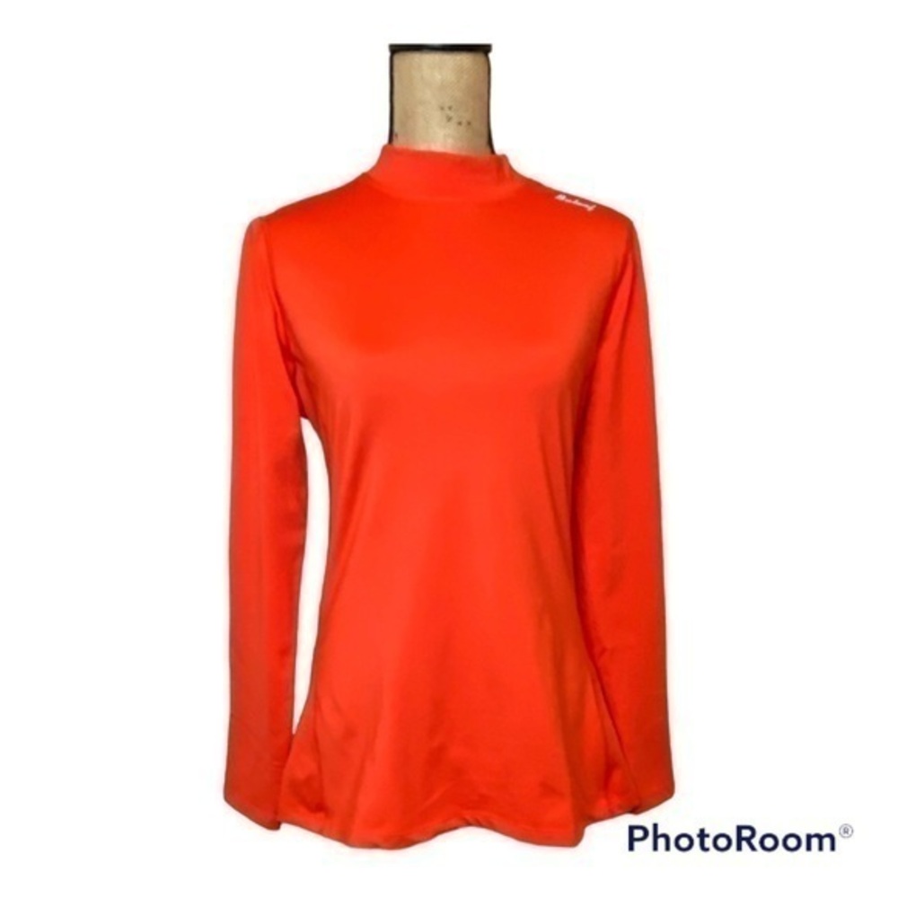 Baleaf Women's Basic Compression Mock-Neck Long Sleeved Orange Shirt Size Large